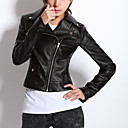 Long Sleeve Turndown Collar PU Jacket With Pockets