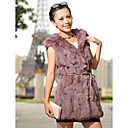 Rabbit Fur Clasp Front Party/Casual Hooded Vest With Belt (More Colors)