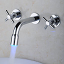 Color Changing LED Waterfall Widespread Bathroom Sink Faucet(Wall Mount)