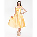 Halter A-line Tea-length Taffeta Bridesmaid Dress
