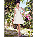 A-line Halter Knee-length Taffeta Wedding Dress