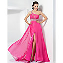 Sheath/ Column One Shoulder Sweep/ Brush Train Chiffon Evening Dress
