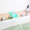 mudança de cor LED hidrelétrica torneira banheira cachoeira com chuveiro de mão - Acabamento cromado