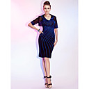 Sheath/Column V-neck Knee-length Stretch Satin And Tulle Cocktail Dress With A Wrap