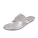 leatherette calcanhar plana sandálias / chinelos sapatos de lua de mel com strass