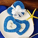 Baby Blue Damask Print Heart Photo Coasters (Set of 2)