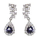 Beautiful Blue Platinum Plated With Oval Shape Cubic Zirconia Earrings