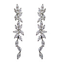 Elegant White Platinum Plated With Oval Shape Cubic Zirconia Earrings