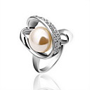 magnifique en or 18 carats grande perle anneau de mode de cristal