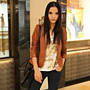 Long Sleeve Turndown Collar Office/Casual Lambskin Leather Jacket