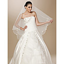 One-tier Tulle Pearl Trim Edge Waltz Wedding Veil With Pearls