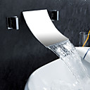 Waterfall Widespread Contemporary Bathroom Sink Faucet (Chrome Finish)