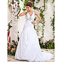 A-line Halter Chapel Train Beading Side-Draped Wedding Dress