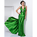 Sheath/Column V-neck Floor-length Stretch Satin Crystal Brooch Evening Dress