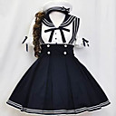 Short Sleeve Knee-length Ink Blue and White Cotton Sailor Lolita Dress