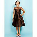 A-Line Jewel knee-lunghezza organza su taffettà Junior abito da damigella d'onore