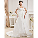 A-line Strapless  Court Train Satin Wedding Dress With A Wrap