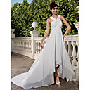 Sheath/Column V-neck Chapel Train Asymmetrical Chiffon Wedding Dress