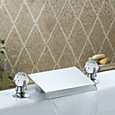 Contemporary Chrome Finish Solid Brass Two Handle Waterfall Bathroom Sink Faucet
