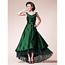 A-line V-neck Asymmetrical Chiffon And Taffeta Mother of the Bride Dress