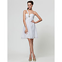 A-line Sweetheart One Shoulder Short/Mini Satin And Chiffon Bridesmaid Dress
