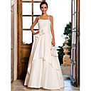 A-line Spaghetti Straps Floor-length Satin Crystal Detailing Wedding Dress