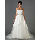 A-line Strapless Sweetheart Chapel Train Satin Wedding Dress