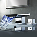 Color Changing LED Waterfall Widespread Bathroom Sink Faucet (Chrome Finish)