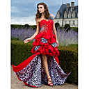 A-line One Shoulder Taffeta Evening Dress With Pick Up Skirt And Removable Train
