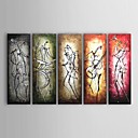 Hand-painted Abstract Oil Painting with Stretched Frame - Set of 5