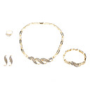 Plaqué or Salix Feuille White Diamond Bague Boucle d'oreille Collier et Bracelet Bijoux