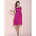 A-line Princess Straps Square Knee-length Chiffon Stretch Satin Bridesmaid/ Wedding Party Dress