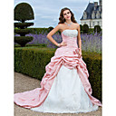 Ball Gown Strapless Court Train Taffeta Organza Evening Dress