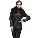 Pretty Long Sleeve Lamb Fur Collar Casual Lambskin Leather Jacket