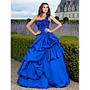 Ball Gown One Shoulder Floor-length Taffeta Evening Dress With Pick Up Skirt And Flower(s)