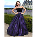 A-line Strapless Floor-length Tulle Evening Dress With Feathers/fur