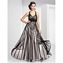 Sheath/Column V-neck Floor-length Tulle Evening Dress