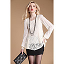 AYIASHA Embroidery Lace Splicing Chiffon Long Sleeve Shirt