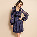 TS VINTAGE Jacquard Chiffon Stitching Velvet Long Sleeve Dress