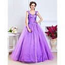 Ball Gown Scoop Floor-length Taffeta And Tulle Evening Dress