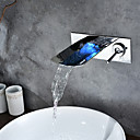 Chrome Finish Color Changing LED Waterfall Wall Mount Bathroom Sink Faucet