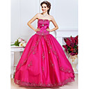 Ball Gown Strapless Floor-length Satin And Tulle Evening Dress With Beading And Crystal Brooch