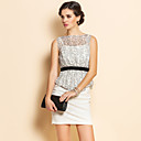 TS Ruffle Waist Lace Stitching Jersey Dress