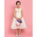 Una linea di principessa gioiello tè lunghezza Tulle Flower Girl Dress