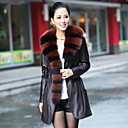 Elegant Long Sleeve Fox Fur Shawl Collar Lambskin Leather Casual/Party Coat (More Colors)