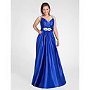 A-line V-neck Floor-length Stretch Satin Evening Dress
