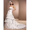 A-line Princess Strapless Taffeta Court Train Wedding Dress with A Belt and Pick-ups