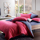 Morden Red/Grey Solid Flannel Full / Queen / King 4-Piece Duvet Cover Set