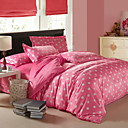 4PCS Modern Big White Dots Pink Velvet Full Duvet Cover Set