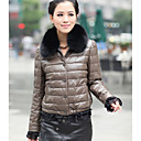 Long Sleeve Fox Fur Turndown Collar Lambskin Leather Casual/Office Jacket (More Colors)